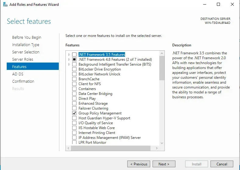 Add Roles and Features Wizard: Step 5