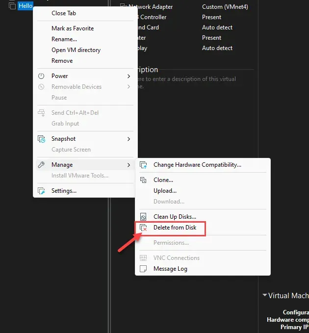 Delete From Disk - VMware Workstation Pro