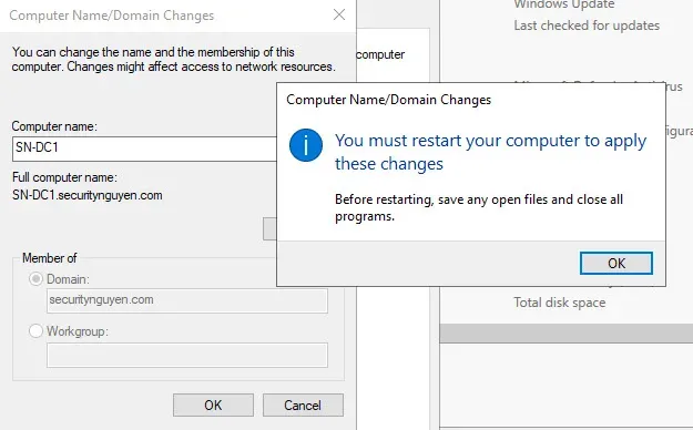 "SN-DC1" is set for Domain Controller