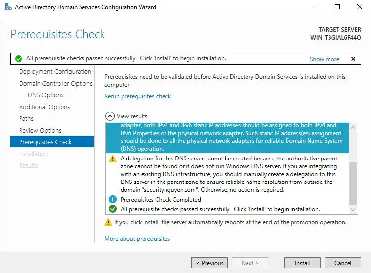 Prerequisites Check For Windows Server 2022