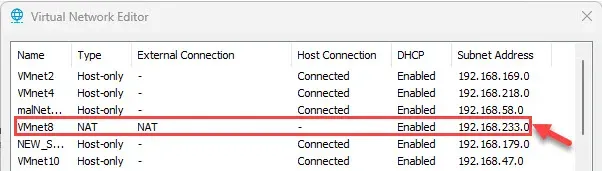 VMnet8 listed as NAT - VMware Workstation Pro